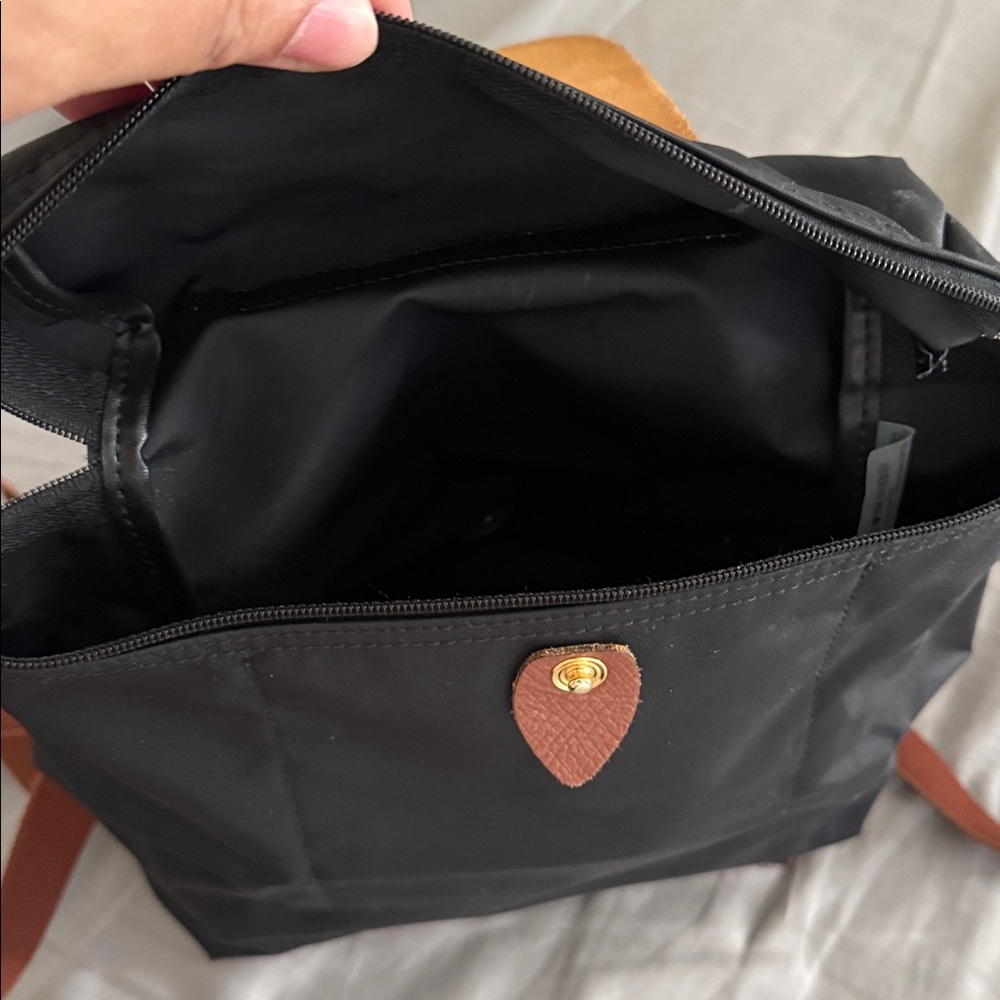 Longchamp Black Nylon Backpack with Brown Leather Trim - Picture 3 of 3